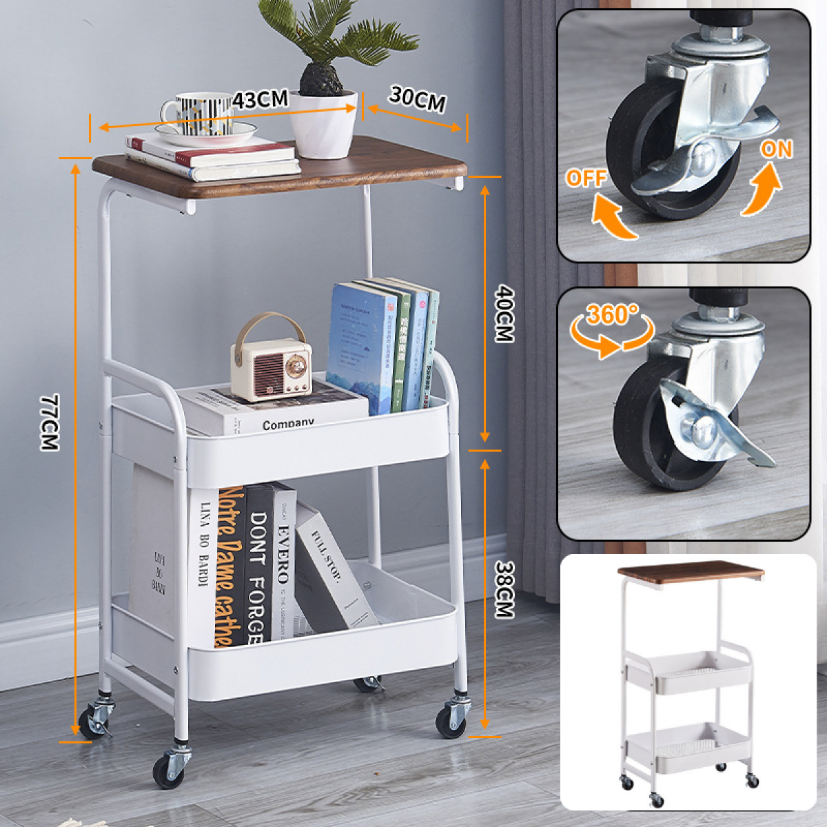 Masuta mobila 2 polite, 79 x 43 x 30 cm, Alb