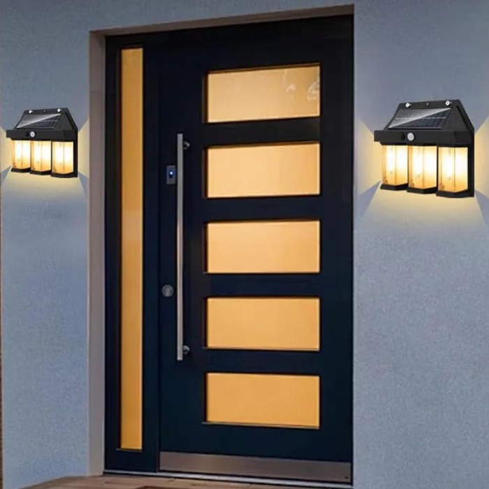 Set 2 x Lampa solara tripla cu senzor de miscare