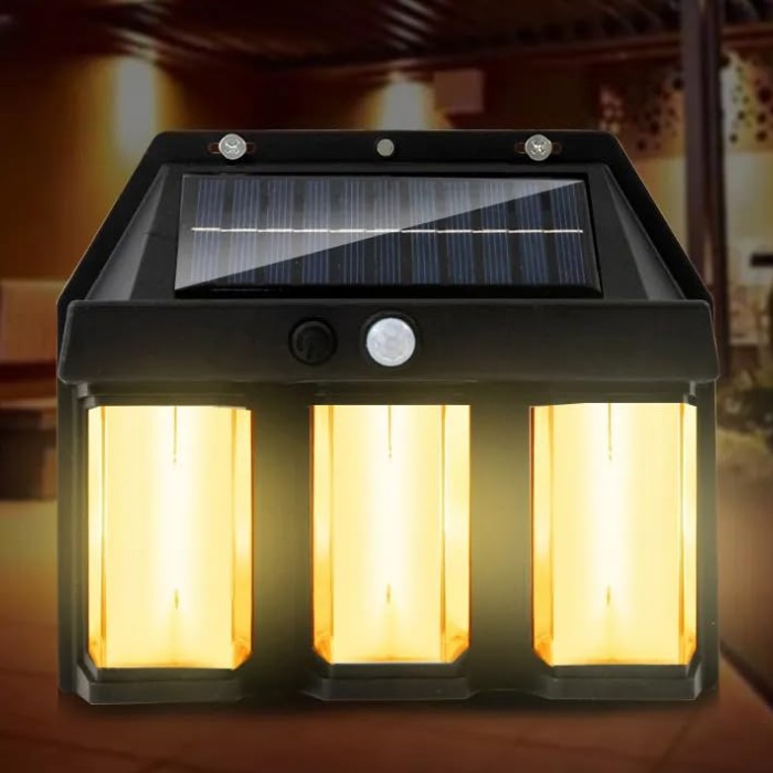 Set 2 x Lampa solara tripla cu senzor de miscare