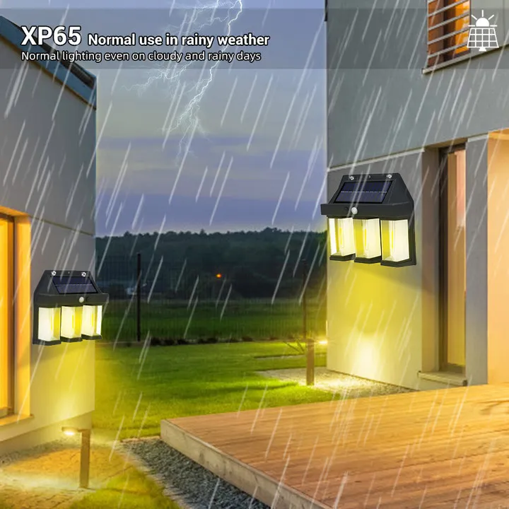 Set 2 x Lampa solara tripla cu senzor de miscare