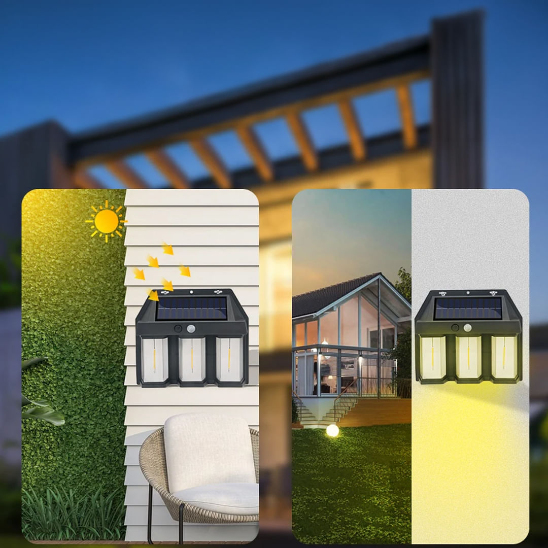 Set 2 x Lampa solara tripla cu senzor de miscare