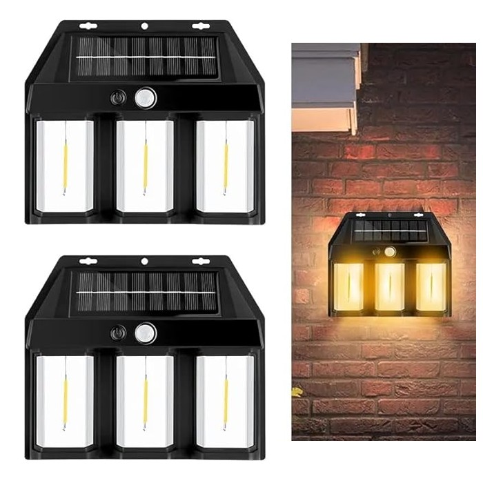 Set 2 x Lampa solara tripla cu senzor de miscare