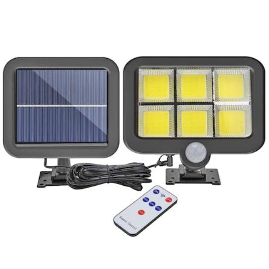 Set 2 x Proiector solar 120 LED 6 COB, Senzor de lumina, Senzor de miscare