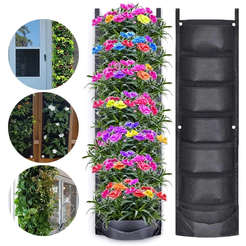 Ghivece suspendate de flori, jardiniera cu 6 buzunare