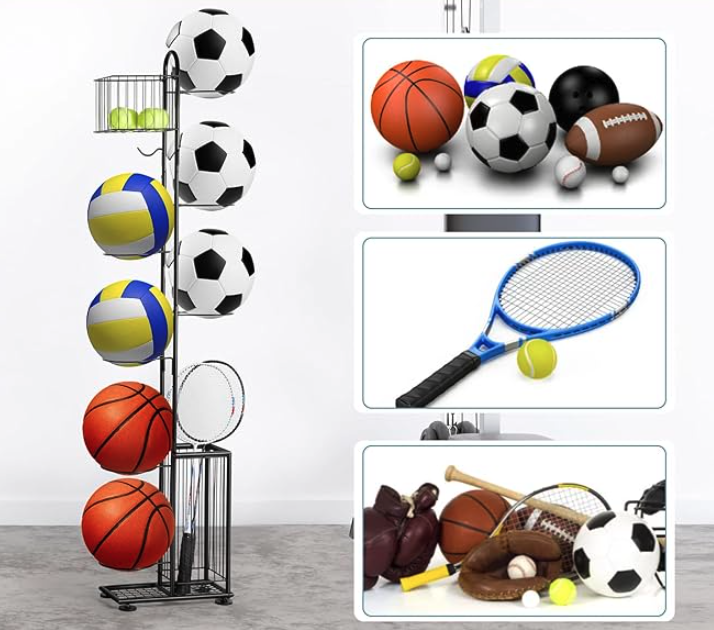 Suport pentru mingi, Negru, Metal, 155 cm