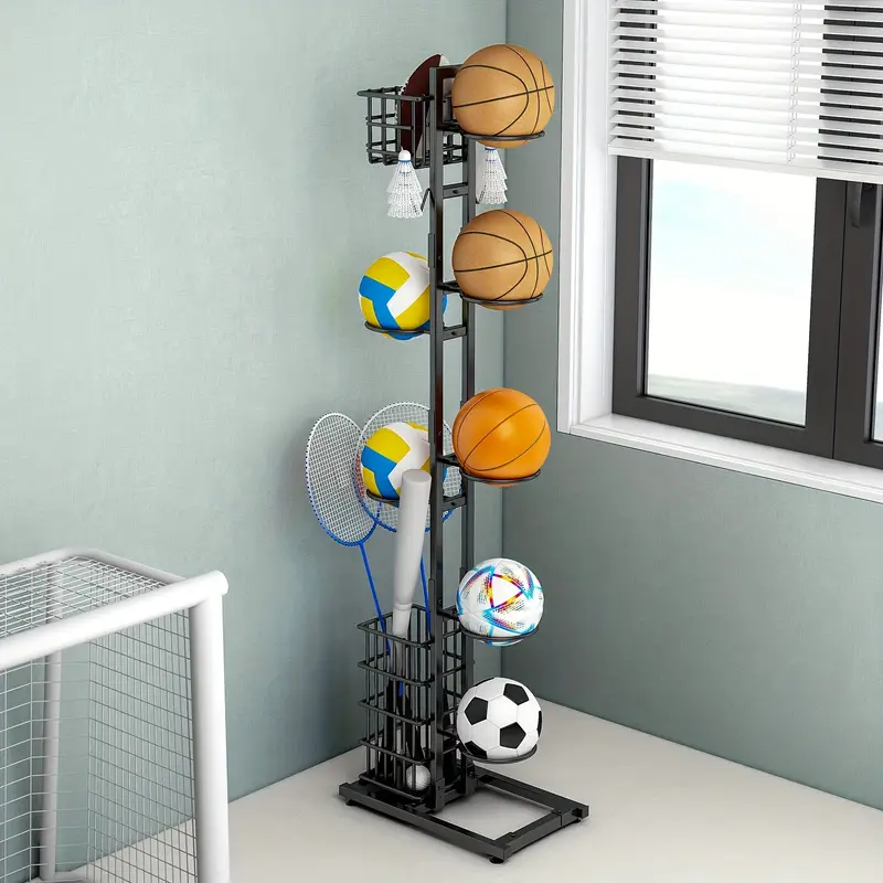 Suport pentru mingi, Negru, Metal, 155 cm