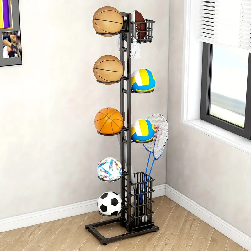 Suport pentru mingi, Negru, Metal, 155 cm