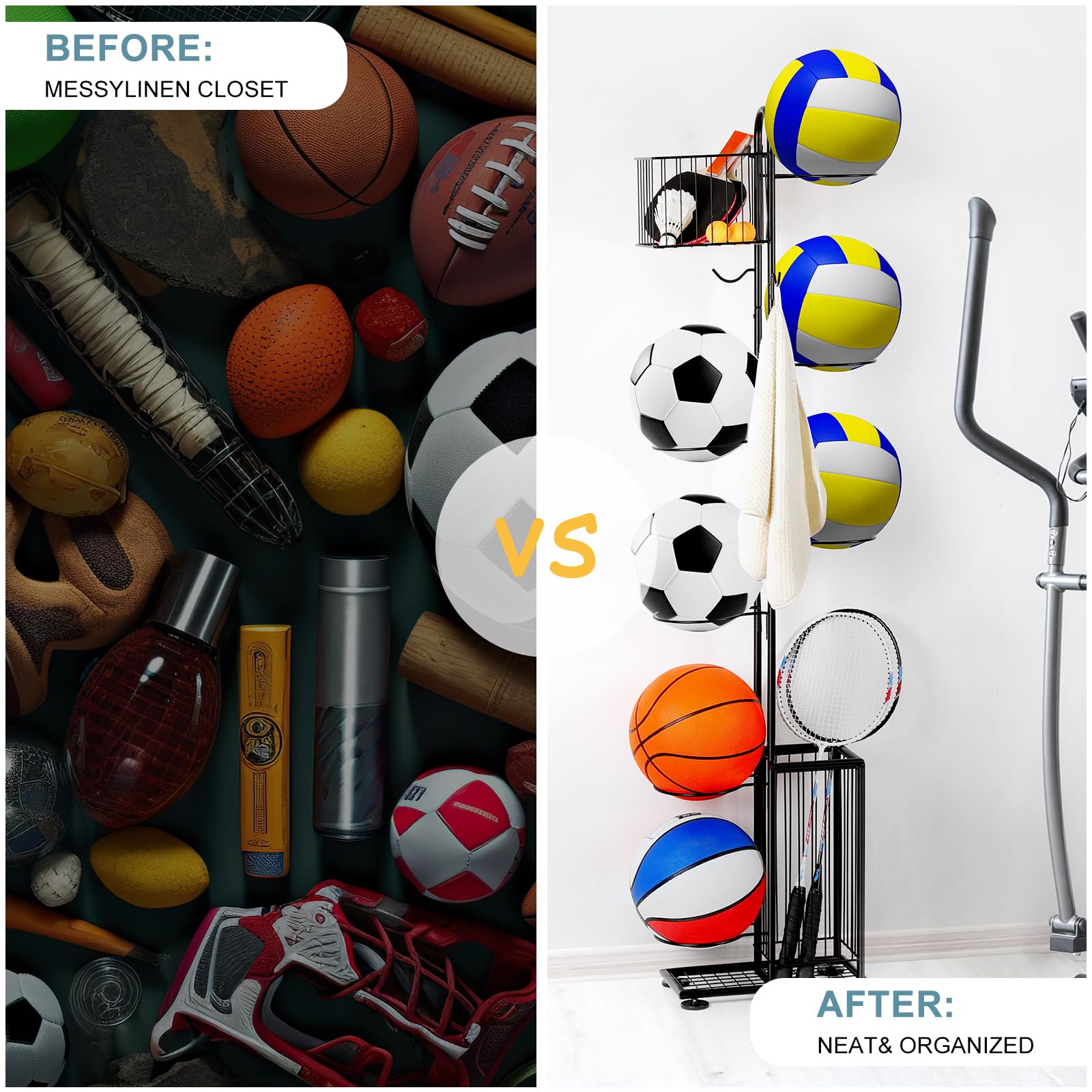 Suport pentru mingi, Negru, Metal, 155 cm