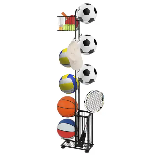 Suport pentru mingi, Negru, Metal, 155 cm