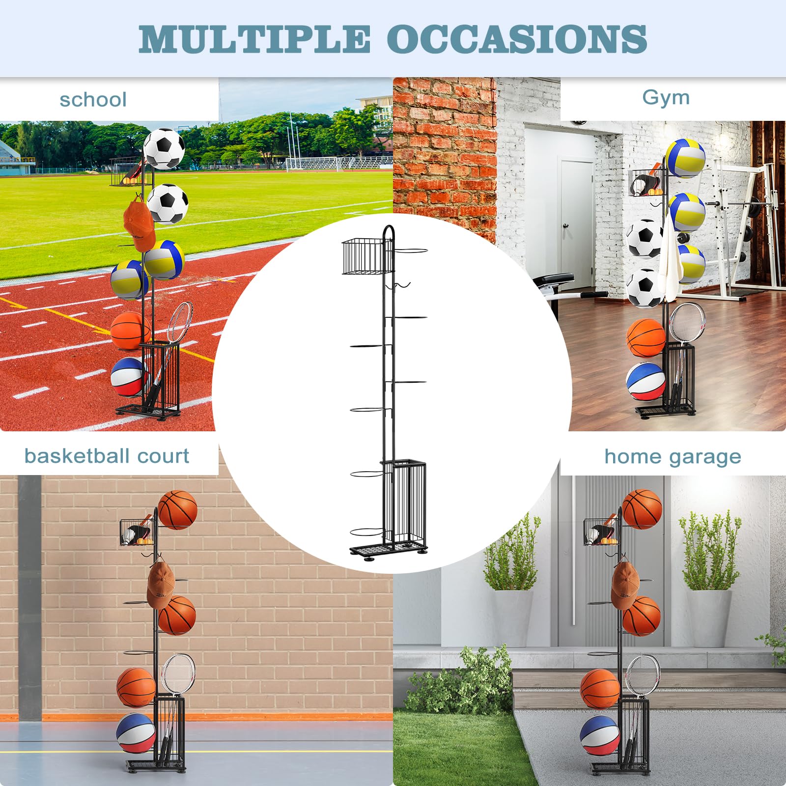 Suport pentru mingi, Negru, Metal, 155 cm