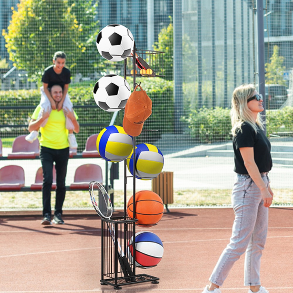 Suport pentru mingi, Negru, Metal, 155 cm
