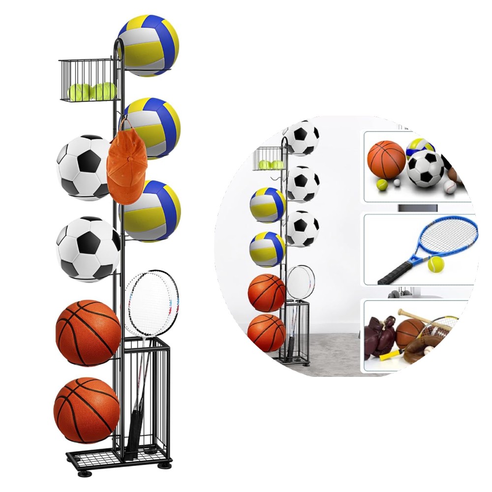 Suport pentru mingi, Negru, Metal, 155 cm