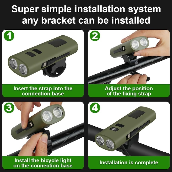 Lanterna pentru bicicleta, 400 LM, 6 moduri, impermeabil, 1200 mAh