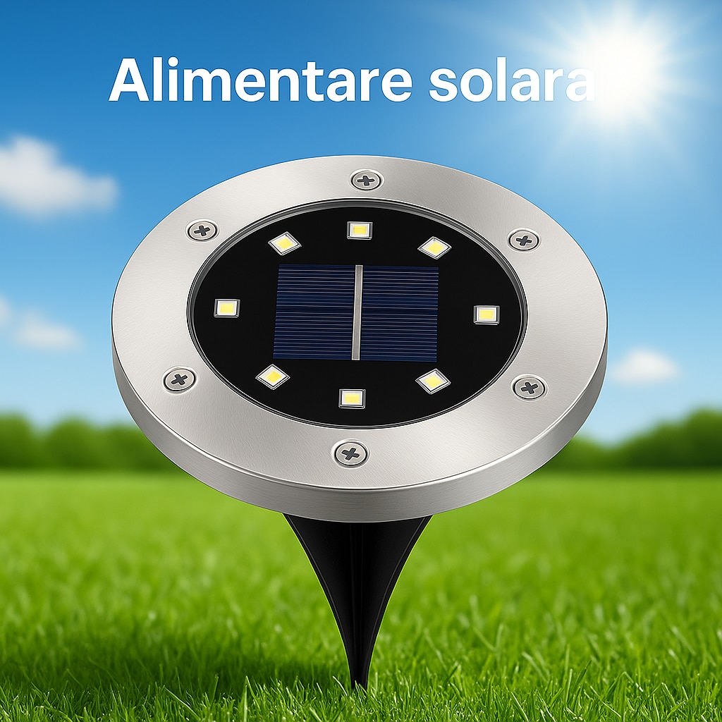Set 4 lampi solare, 8 LED RGB, Senzor de Lumina, IP 65