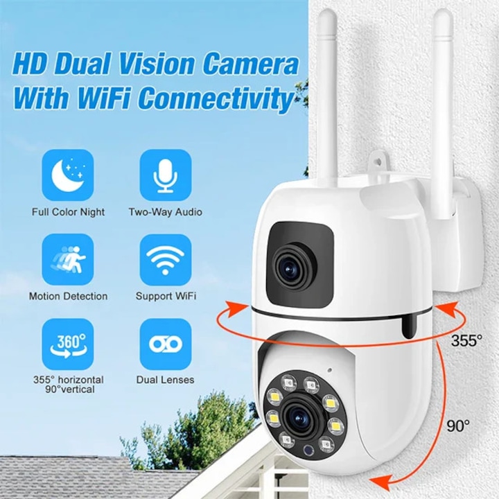 Camera video dubla, V380 Pro, 4 MP, Detectare Miscare