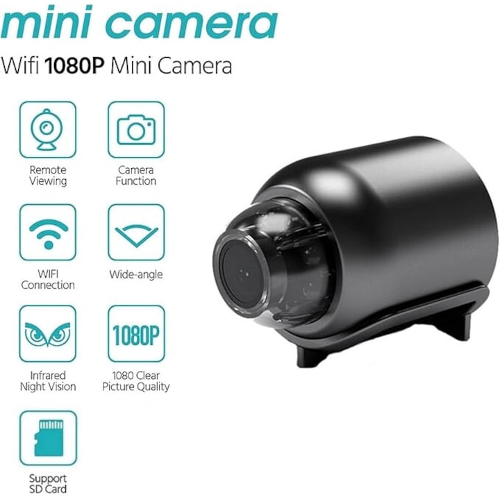 Mini camera Wi-Fi, Night vision, 1080p, Ascultare in timp real