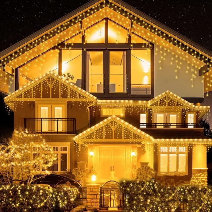 Instalatie de Craciun tip franjuri cu Flash 10 metri, Alb cald