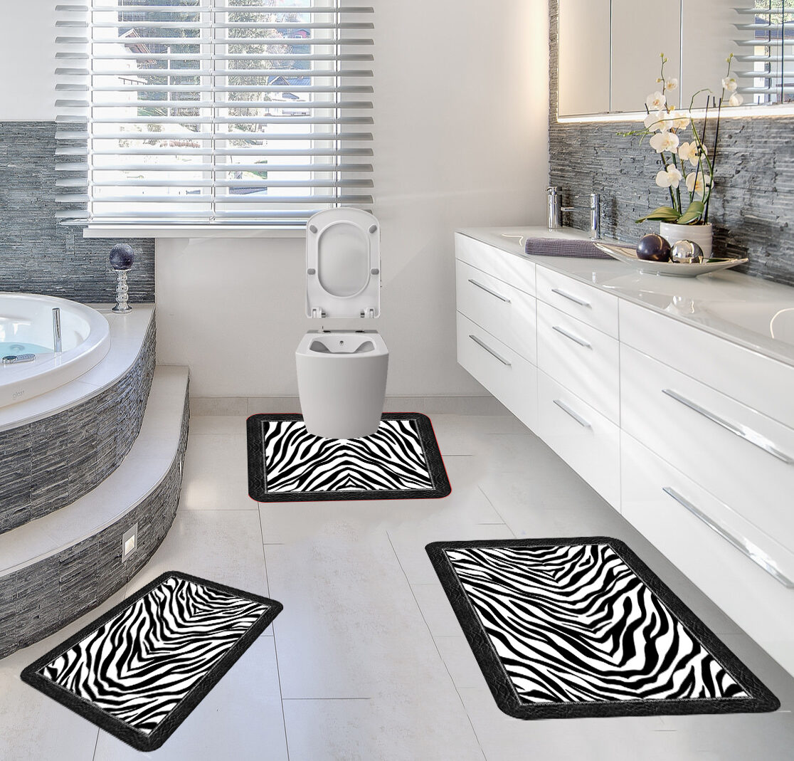 Set 3 covorase antiderapante de baie, Zebra