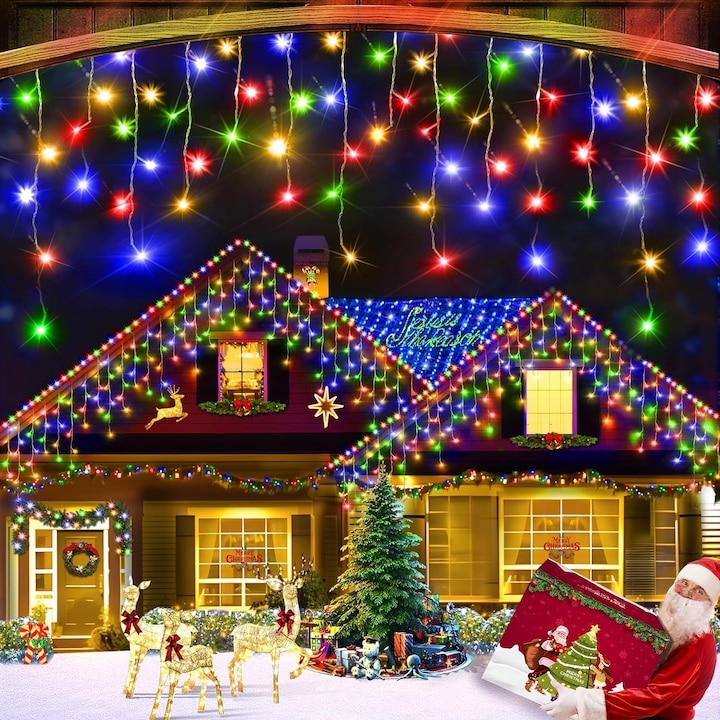 Instalatie tip franjuri cu Flash 15 metri, 300 LED, Multicolor