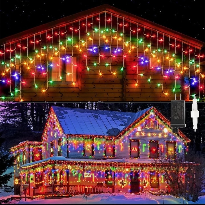 Instalatie de Craciun tip franjuri cu Flash 10 metri, Multicolor