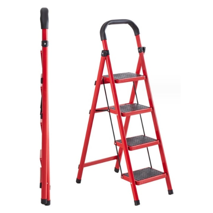 Scara pliabila din metal, 4 trepte late, 150 kg