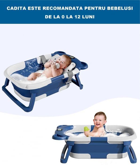Cadita pliabila bebelusi, pernuta ergonomica si salteluta, Albastru inchis