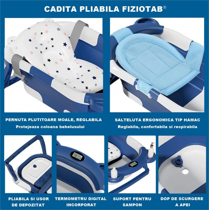 Cadita pliabila bebelusi, pernuta ergonomica si salteluta, Albastru inchis