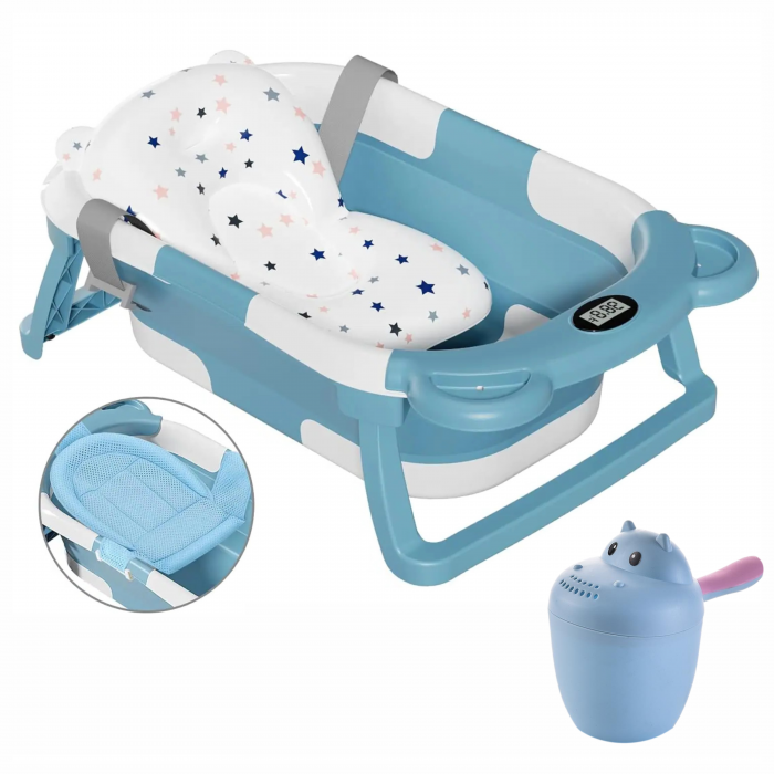 Cadita pliabila bebelusi, pernuta ergonomica si salteluta, Turcoaz