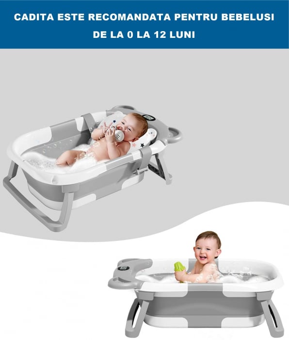 Cadita pliabila bebelusi, pernuta ergonomica si salteluta, Gri
