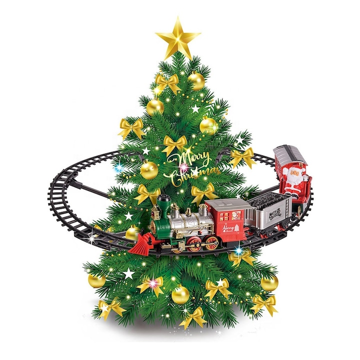 Tren Electric de Craciun cu Lumini si Sunete – Locomotiva Festiva Mos Craciun