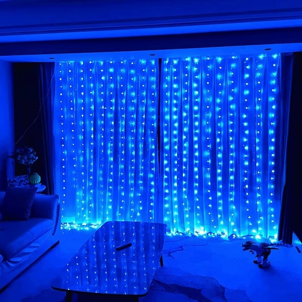 Instalatie Perdea LED 3x3 Metri, 300 LED, 8 Moduri de Iluminare, Albastru