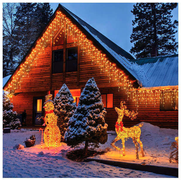 Instalatie franjuri, 500 LED, 20 metri, 8 jocuri de lumini, Alb cald