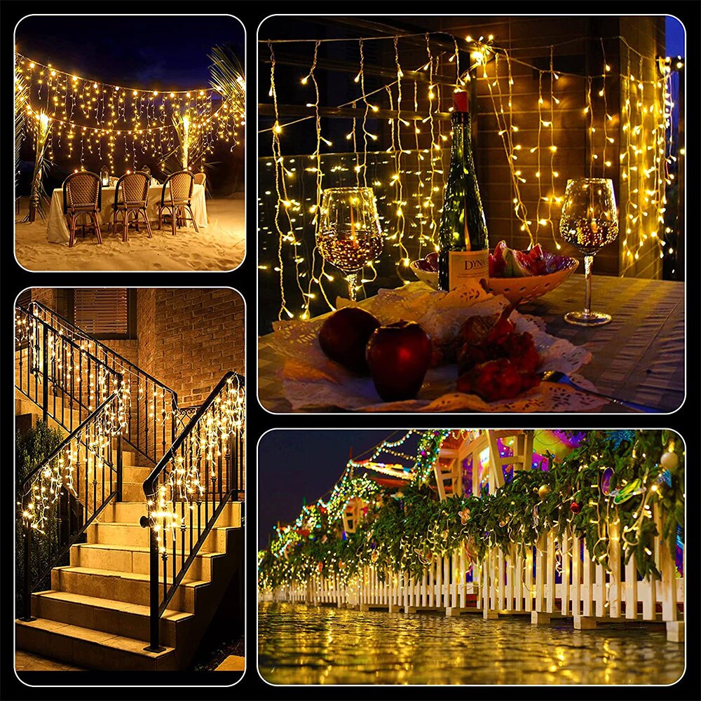 Instalatie franjuri, 500 LED, 20 metri, 8 jocuri de lumini, Alb cald