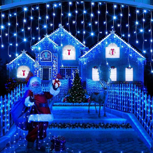 Instalatie franjuri, 500 LED, 20 metri, 8 jocuri de lumini, Albastru