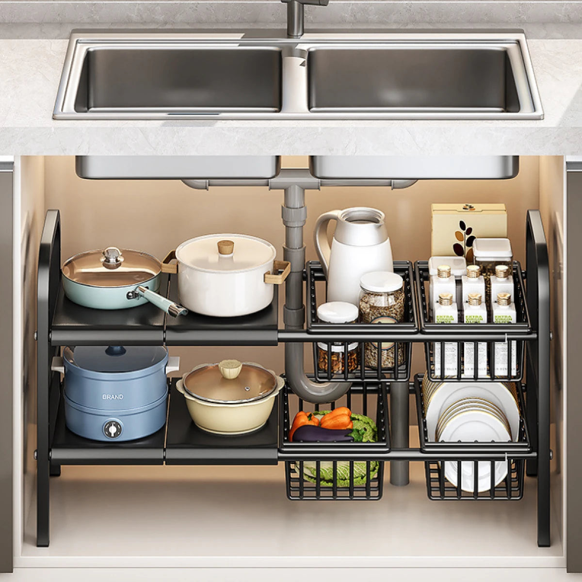 Raft metalic extensibil 55-85 cm, 4 cosuri, Negru