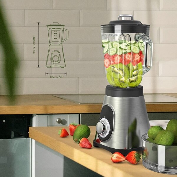 Blender din Inox, 2 in1, 5 viteze, 2200 W, rasnita inclusa