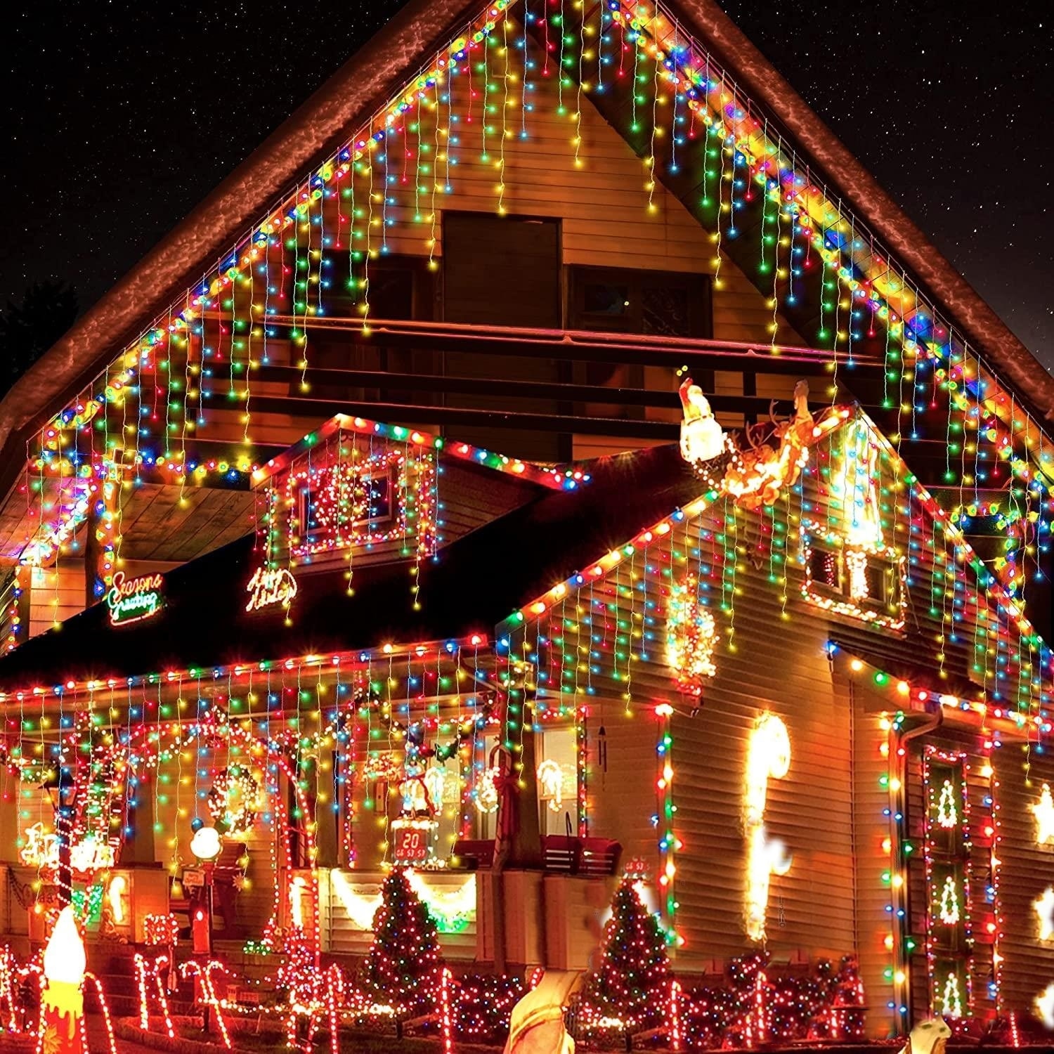 Instalatie franjuri, cu LED-uri tip turturi, 12 metri, Multicolor