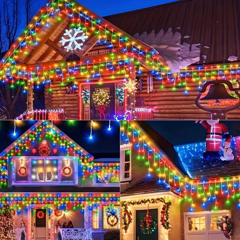 Instalatie franjuri, cu LED-uri tip turturi, 12 metri, Multicolor