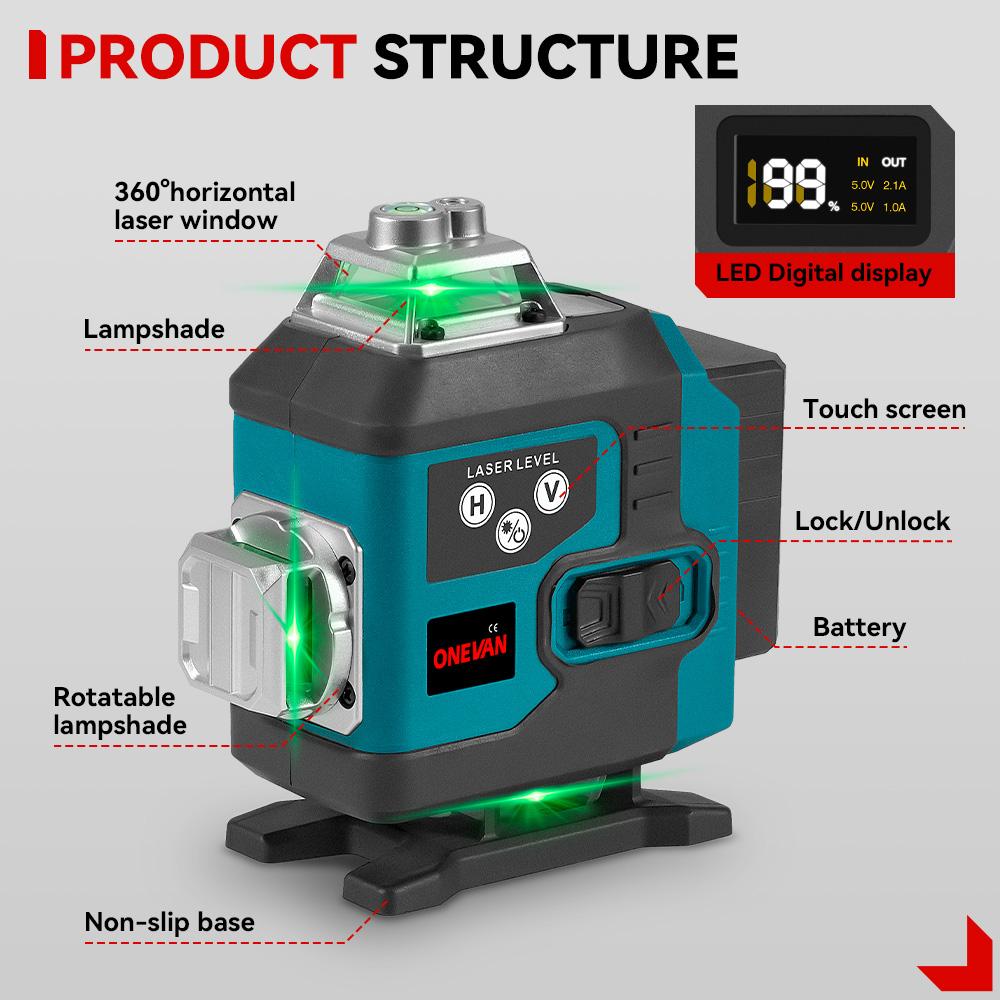 Nivela laser 4D, 16 linii, telecomanda, 1 baterie, Albastru/Negru