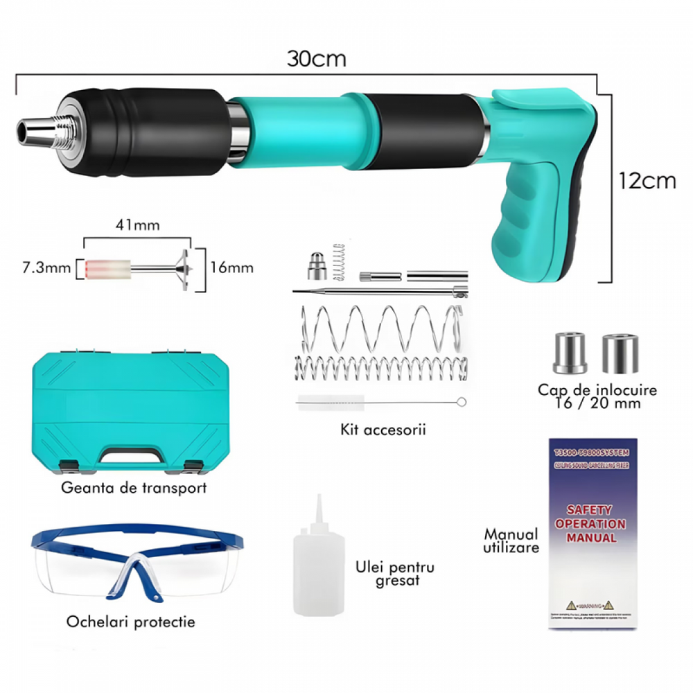 Pistol manual pentru fixare nituri/cuie, Accesorii + 250 de cuie