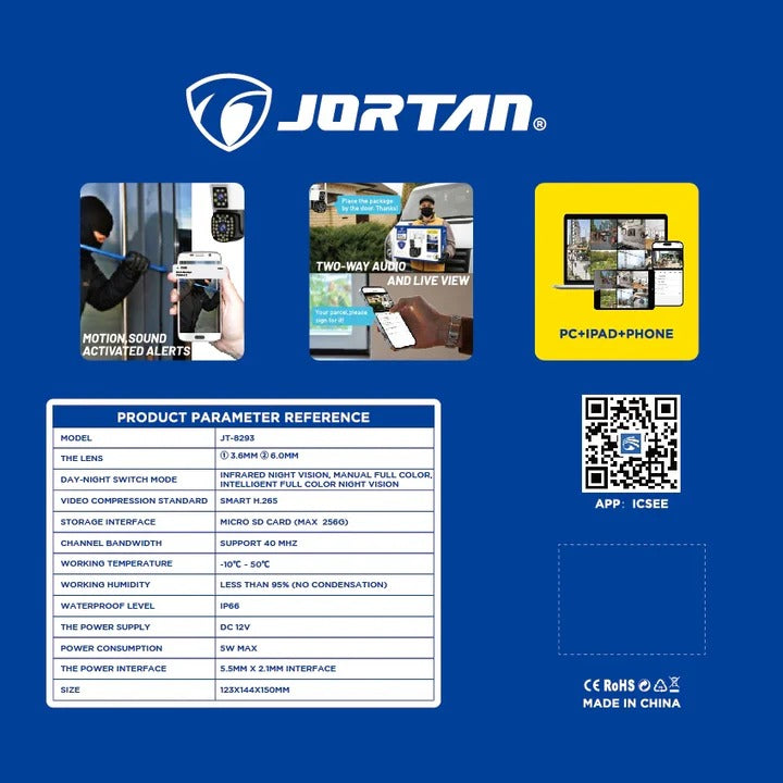 Set 2 camere video Jortan 6MP Full HD 4K, 2 carduri 32 GB