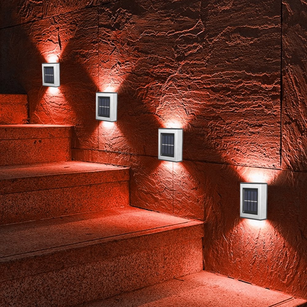 Set 4 lampi solare LED, lumina bidirectionala, Alb cald, Argintiu, IP 55