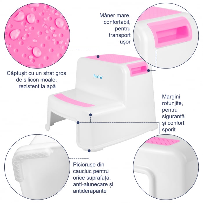 Scaunel inaltator WC pentru copii, Two Step Stoll Alb/Roz