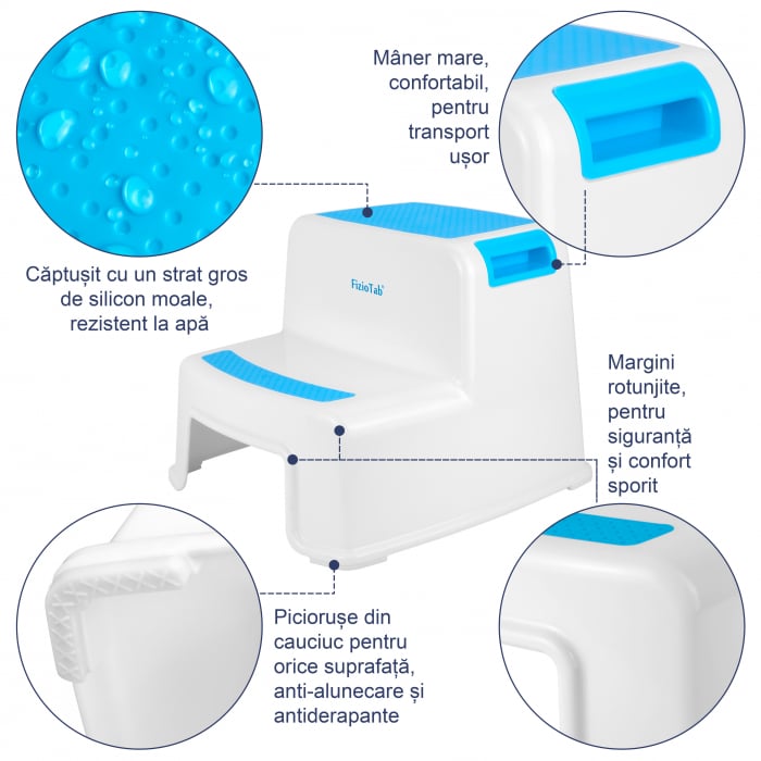 Scaunel inaltator WC pentru copii, Two Step Stoll Alb/Albastru