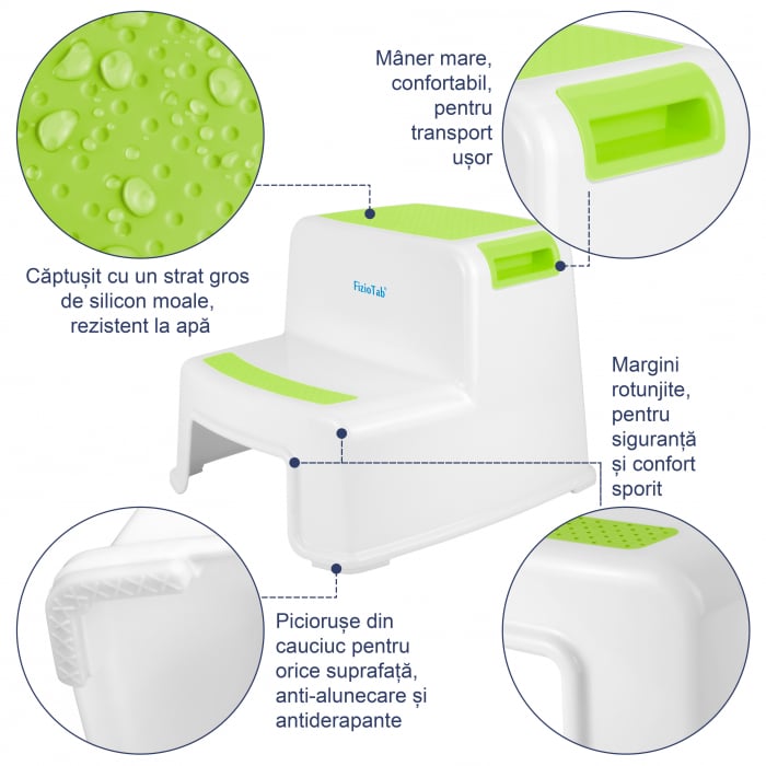 Scaunel inaltator WC pentru copii, Two Step Stoll Alb/Verde