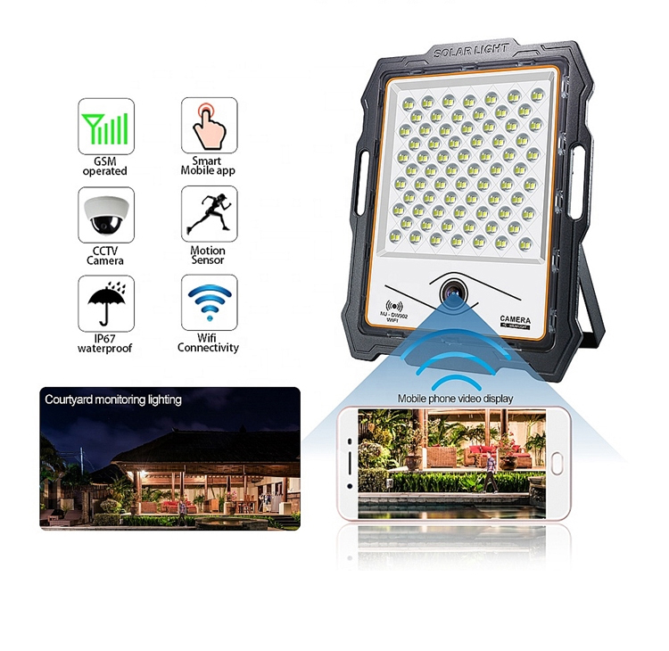 Proiector 300 W cu panou solar si camera de supraveghere