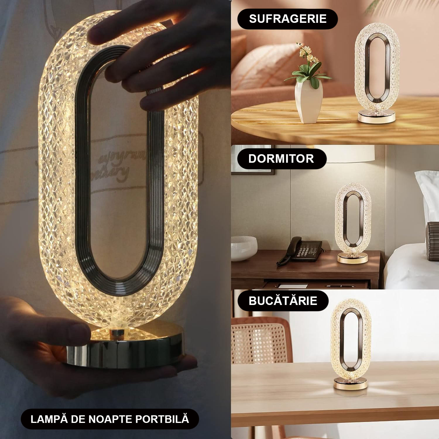 Set 2 x Lampa Diamond, Touch, USB, 3 moduri