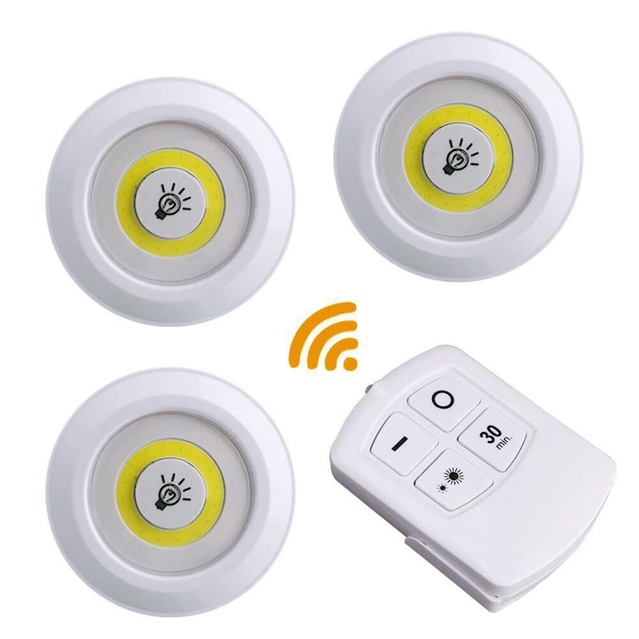Set 3 lampi LED 3W COB cu telecomanda