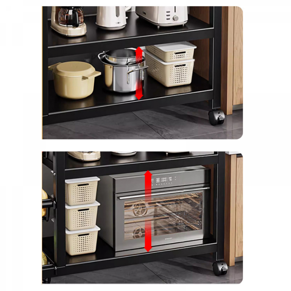 Raft metalic cu 4 polite, 108 cm, Negru