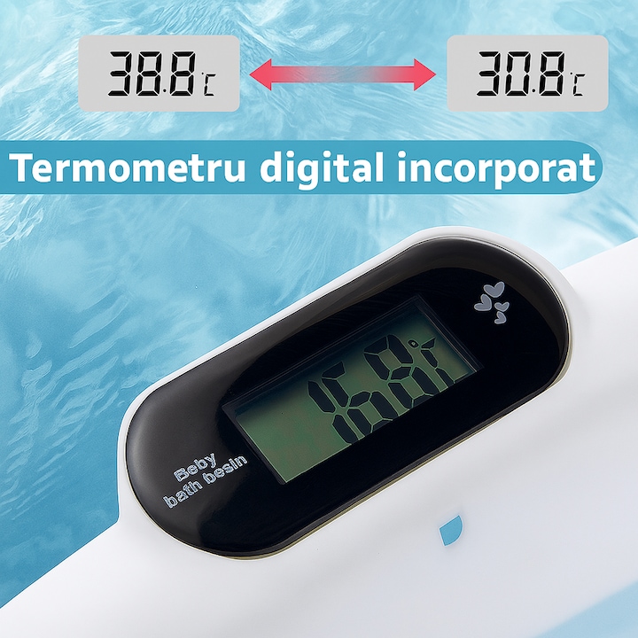 Cadita pliabila bebelusi cu termometru digital, Roz